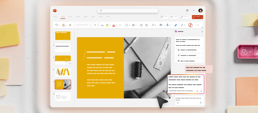 Conceptual screenshot showing the user interact with Copilot pane to add an image to their slide.