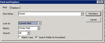 Find and Replace dialog box