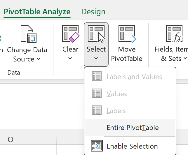 Select Entire PivotTable button in win32.