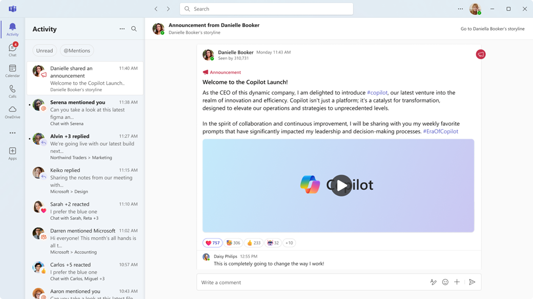 Announcement in Teams feed