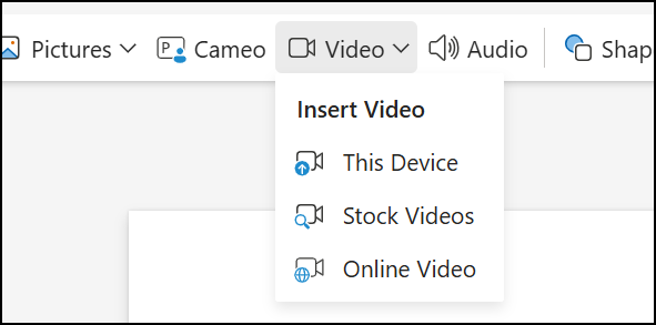 Input video menu in PowerPoint