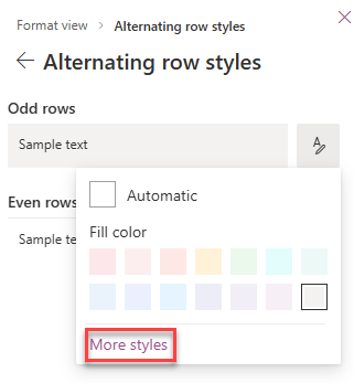 screenshot of selecting more styles for list view formatting