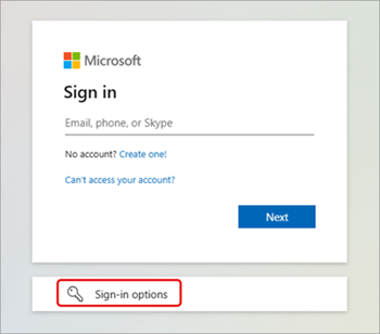 Screenshot highlighting sign in options for Microsoft Teams.