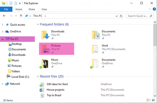 High-level Windows File Explorer window, with the Pictures folder highlighted