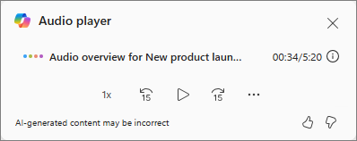 Audio player in Copilot Notebooks