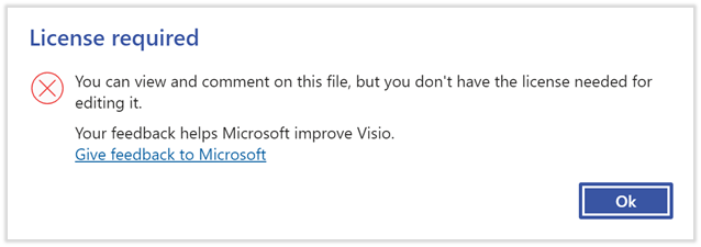 Error message explaining that the current drawing can't be edited.