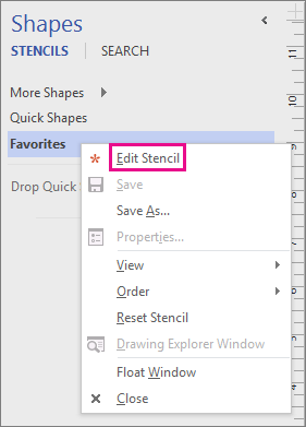 Right-click the name of a stencil and click Edit Stencil to toggle editing of the stencil.