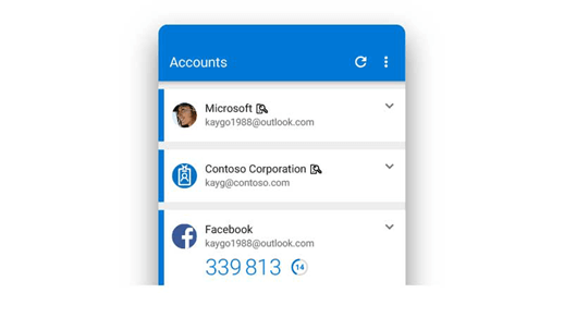 The Microsoft Authenticator app showing several accounts.
