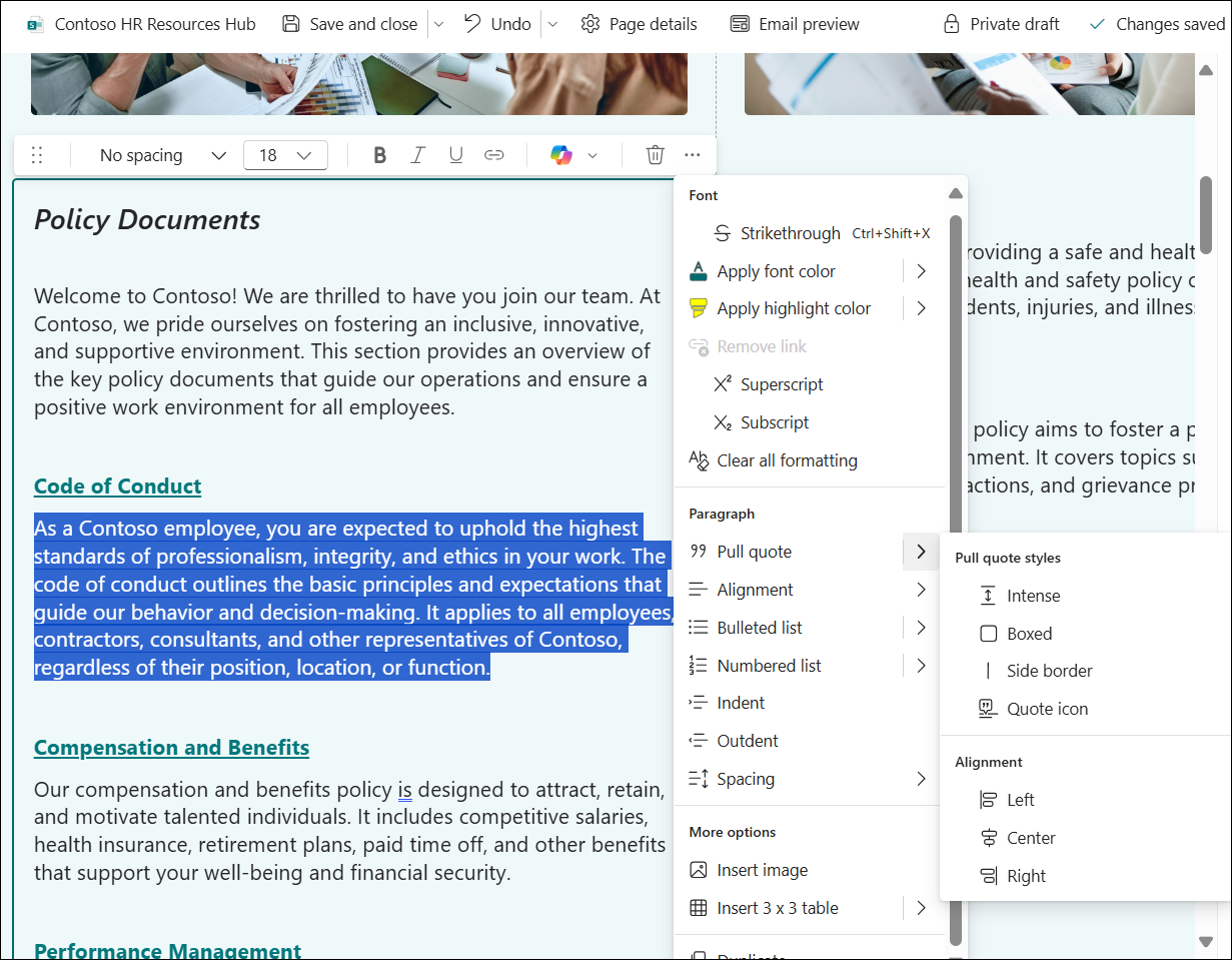 screenshot of text table edits