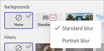 Screenshot highlighting background blur options in the meeting pre-join screen.