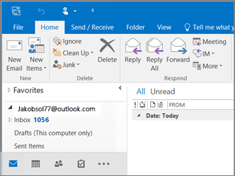 A picture of what it looks like when you have an Outlook.com account in Outlook 2016.