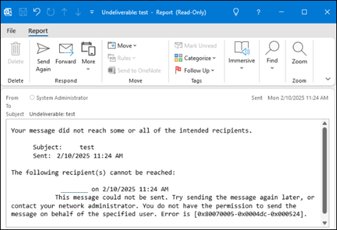Outlook undeliverable error