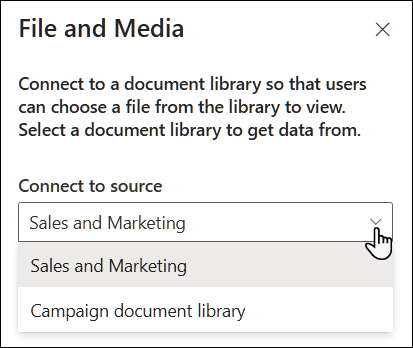 File viewer property pane with Connect to source dropdown