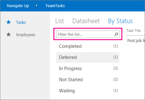 A search box on a summary view.