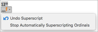 Shows the option to stop automatically superscripting ordinals