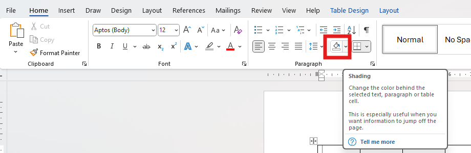 A screenshot which shows the location of shading menu.
