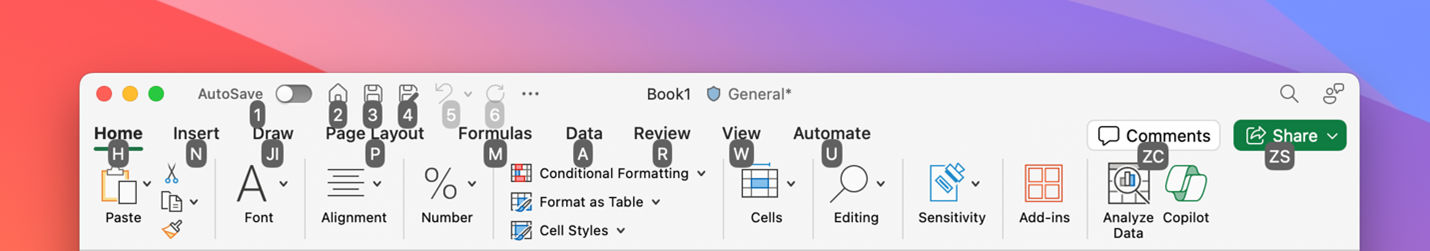 Visual appearance of KeyTips in Excel for Mac
