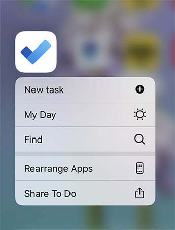 To Do Quick Action menu is open with the option to add New task, add to My Day or Find a task
