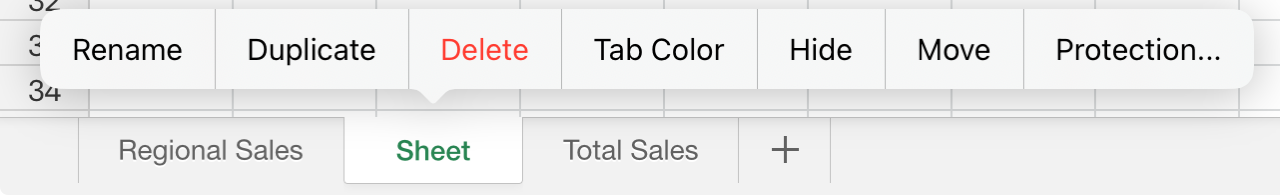 Delete worksheet on iPad