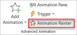 Where to find the Animation Painter button on the Animations tab.