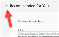 The recommended for you section with an arrow pointing at the expand or collapse button.