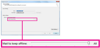 Offline mail storage amount slider