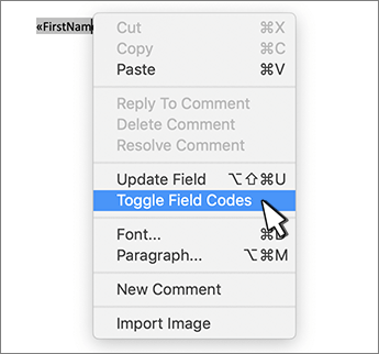 Toggle field codes on context menu selected