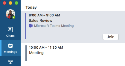 Teams meeting on Meetings tab