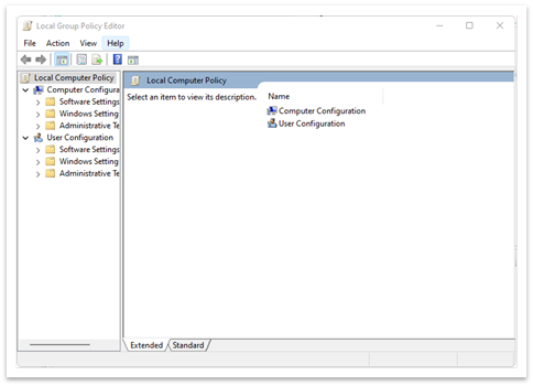 Group policy editor window