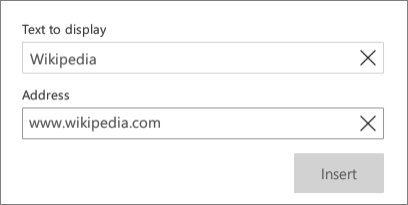 Hyperlink dialog box