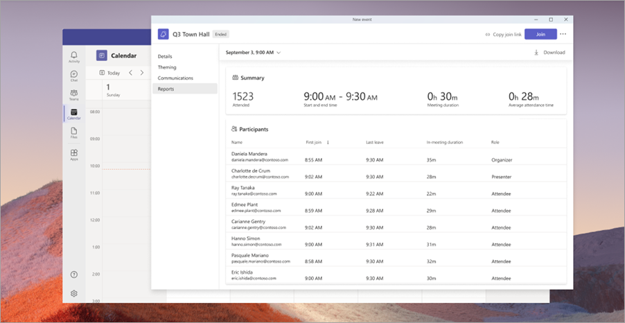 Screenshot of town hall report