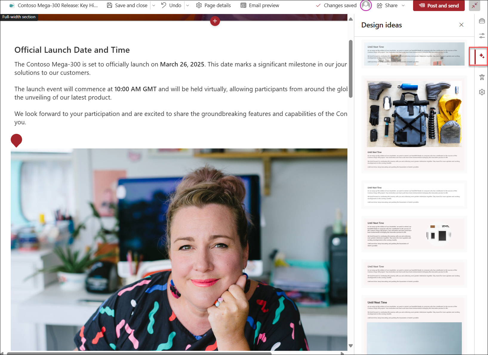 Screenshot of using design ideas after templates