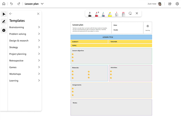 Sample bulletin board in Whiteboard