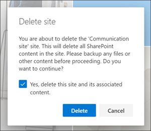 Delete site confirmation