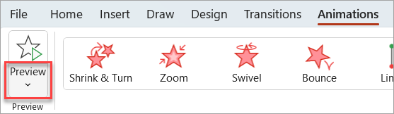 Where to find the Animations Preview button.