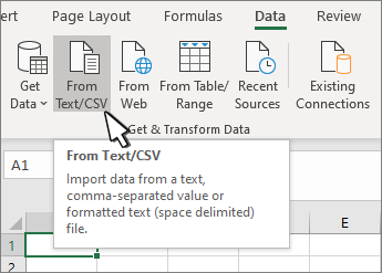 Selecting Text/CSV from the Data tab