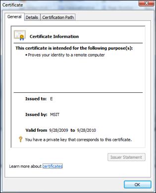 Certificate dialog