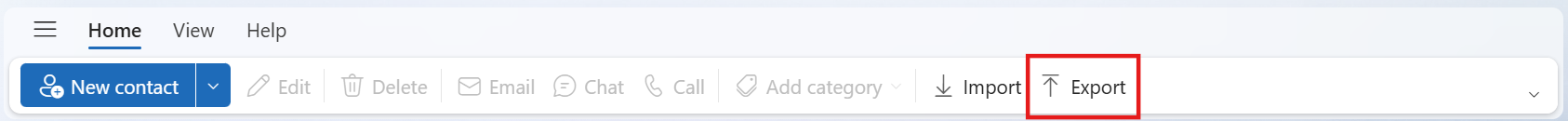 Export button in the ribbon