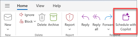 Schedule with Copilot can be accessed on the mail actions toolbarr