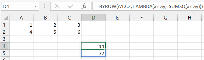 Second BYROW function example