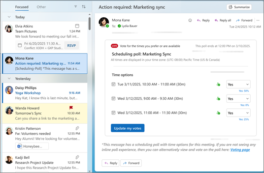 Email message with scheduling poll voting options