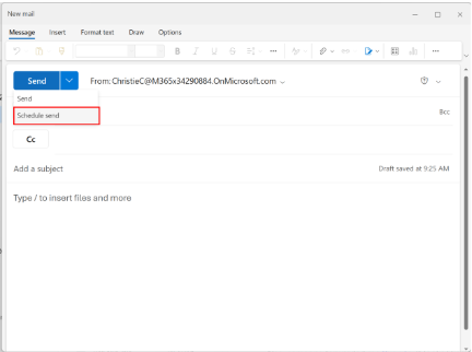 Screenshot showing scheduling when to send email