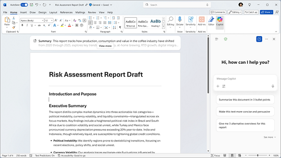 Screenshot of Copilot Chat in Word