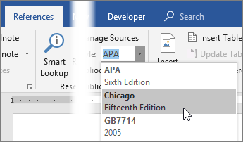 On the References tab choose a citation style from the Style list