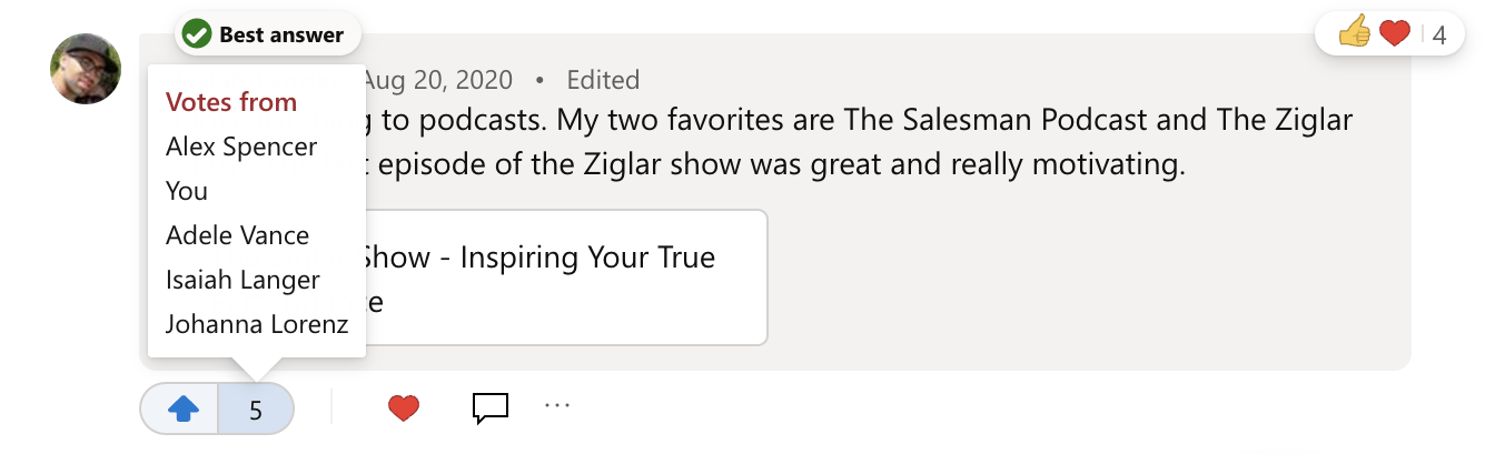 How to view who voted on an answer to a question