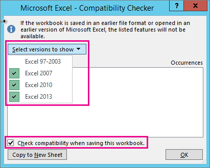 Compatiblity Checker, showing versions to check