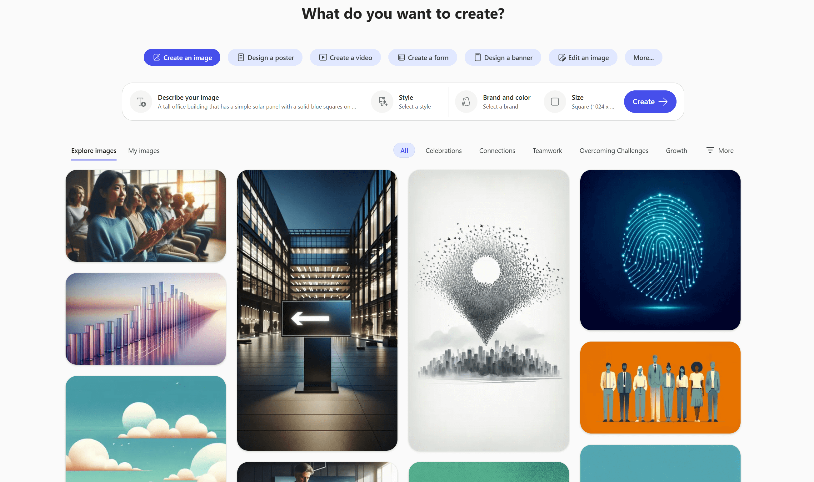 The create module in the Microsoft 365 Copilot app