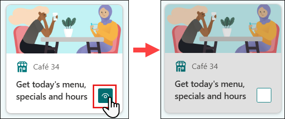 Screenshot with the show icon being deselected and the dashboard card greyed out.