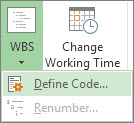 Image of Define Code option of WBS button.