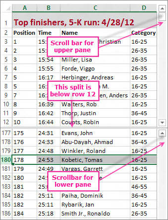 Using a split to view two regions of rows